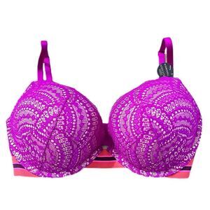 Victoria’s Secret Bombshell Plunge padded adds 2 cups lace bra berry rumba
